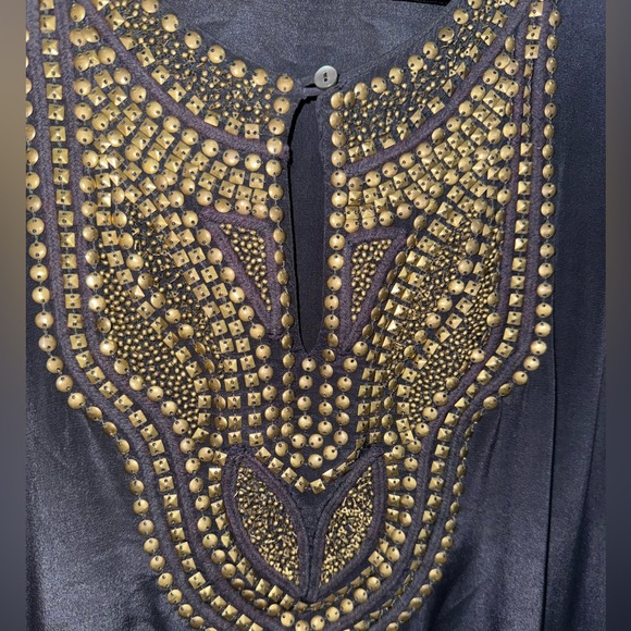 Calypso St. Barth charcoal Silk Embellished Blouse Size Small - Picture 2 of 4